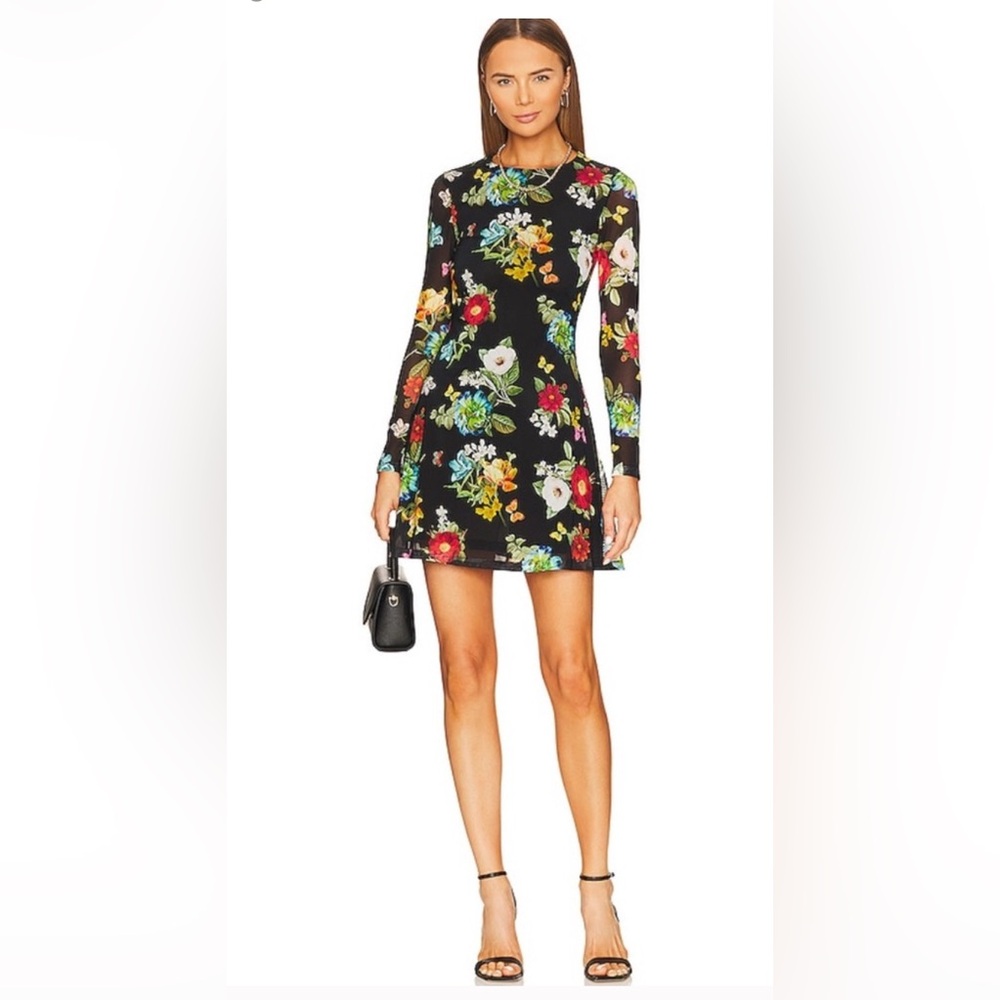 $595 Retail EUC Alice & Olivia Delora Long Sleeve Flare Mini Dress Size 4